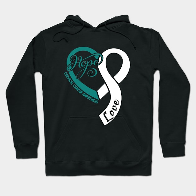 Cervical Cancer Awareness Hope Love Heart Ribbn Happy Valentines Day- Love Shouldn't Hurt Stop Hoodie by DAN LE